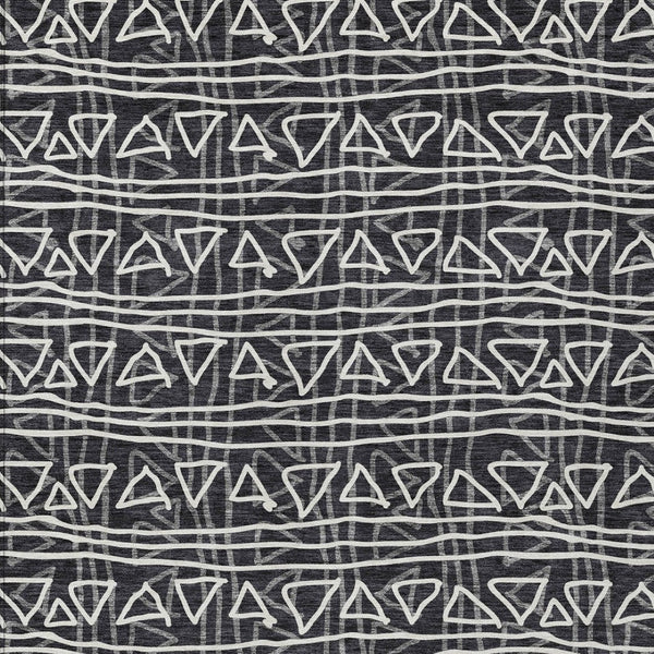 Homeroots 3' Black Gray Ivory Geometric Washable Area Rug For Indoor Outdoor Spaces - Durable & Stylish! 8' X 10' Polyester 583477