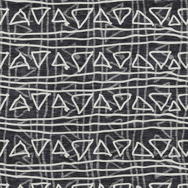 Homeroots 3' Black Gray Ivory Geometric Washable Area Rug For Indoor Outdoor Spaces - Durable & Stylish! 8' X 10' Polyester 583477