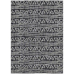 Homeroots 3' Black Gray Ivory Geometric Washable Area Rug For Indoor Outdoor Spaces - Durable & Stylish! 9' X 12' Polyester 583478