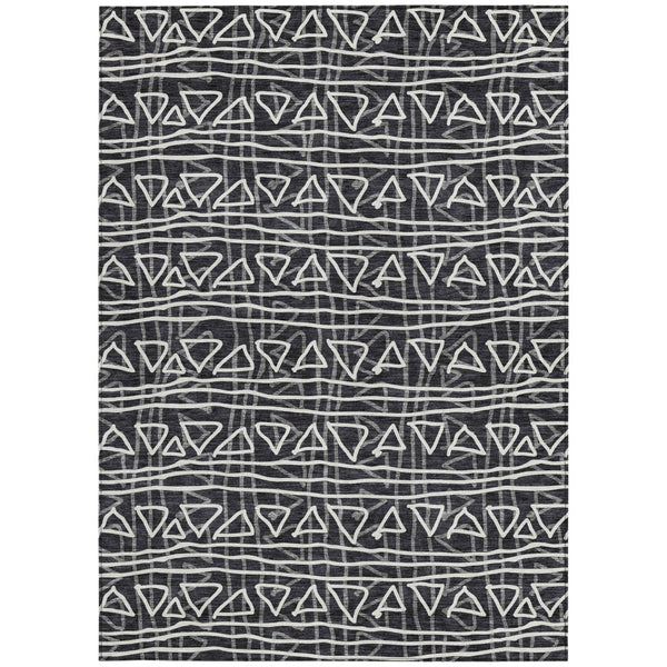 Homeroots 3' Black Gray Ivory Geometric Washable Area Rug For Indoor Outdoor Spaces - Durable & Stylish! 9' X 12' Polyester 583478