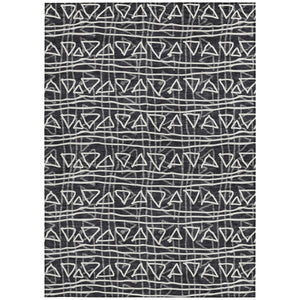 Homeroots 3' Black Gray Ivory Geometric Washable Area Rug For Indoor Outdoor Spaces - Durable & Stylish! 10' X 14' Polyester 583479
