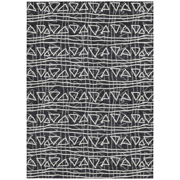 Homeroots 3' Black Gray Ivory Geometric Washable Area Rug For Indoor Outdoor Spaces - Durable & Stylish! 10' X 14' Polyester 583479