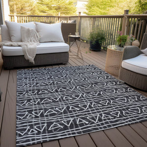 Homeroots 3' Black Gray Ivory Geometric Washable Area Rug For Indoor Outdoor Spaces - Durable & Stylish! 10' X 14' Polyester 583479