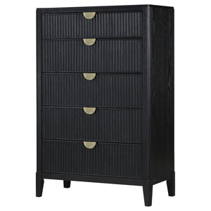 English Elm Mason Black 5-Drawer Chest – Stylish Storage Solution With Fluted Accents For Modern Bedrooms B062P354069