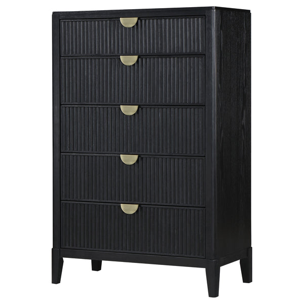 English Elm Mason Black 5-Drawer Chest – Stylish Storage Solution With Fluted Accents For Modern Bedrooms B062P354069