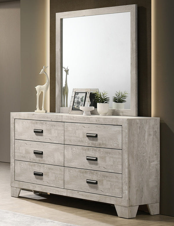 English Elm 1pc Whitewash Six Drawer Dresser Solid Wood Grain Finish Farmhouse Bedroom Storage B011P444137