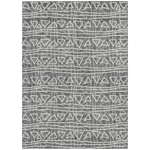 Homeroots 3' Black Gray Ivory Geometric Washable Area Rug For Indoor Outdoor Spaces - Durable & Stylish! 3' X 5' Polyester 583480