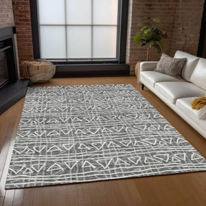 Homeroots 3' Black Gray Ivory Geometric Washable Area Rug For Indoor Outdoor Spaces - Durable & Stylish! 3' X 5' Polyester 583480