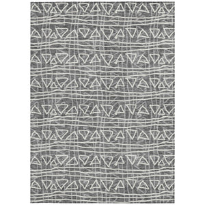 Homeroots 3' Black Gray Ivory Geometric Washable Area Rug For Indoor Outdoor Spaces - Durable & Stylish! 5' X 8' Polyester 583481