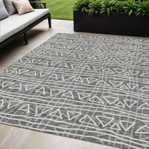Homeroots 3' Black Gray Ivory Geometric Washable Area Rug For Indoor Outdoor Spaces - Durable & Stylish! 5' X 8' Polyester 583481