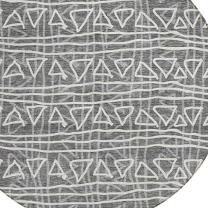 Homeroots 3' Black Gray Ivory Geometric Washable Area Rug For Indoor Outdoor Spaces - Durable & Stylish! 8' Round Polyester 583482
