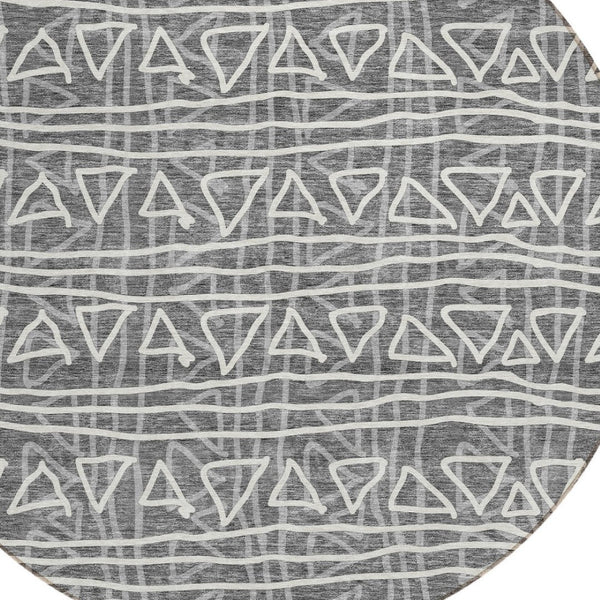 Homeroots 3' Black Gray Ivory Geometric Washable Area Rug For Indoor Outdoor Spaces - Durable & Stylish! 8' Round Polyester 583482