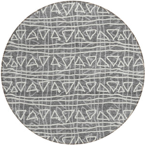 Homeroots 3' Black Gray Ivory Geometric Washable Area Rug For Indoor Outdoor Spaces - Durable & Stylish! 8' Round Polyester 583482