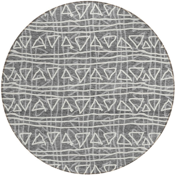 Homeroots 3' Black Gray Ivory Geometric Washable Area Rug For Indoor Outdoor Spaces - Durable & Stylish! 8' Round Polyester 583482