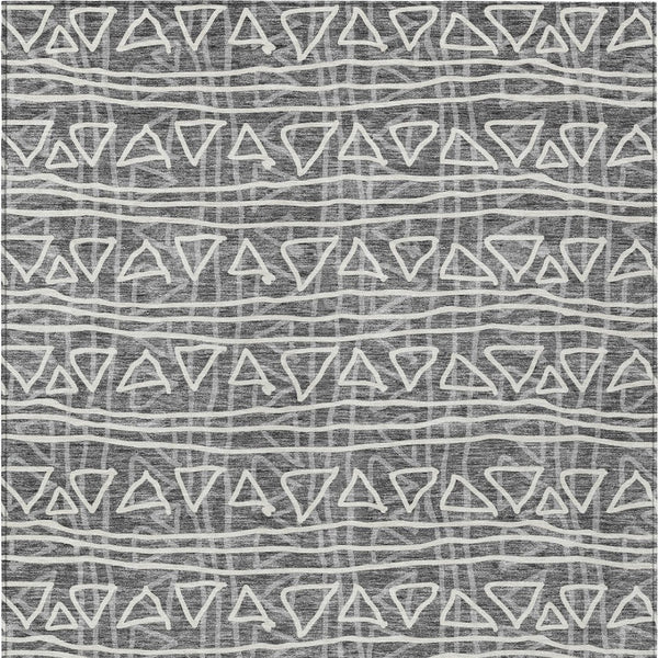 Homeroots 3' Black Gray Ivory Geometric Washable Area Rug For Indoor Outdoor Spaces - Durable & Stylish! 8' X 10' Polyester 583483