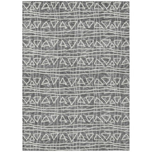 Homeroots 3' Black Gray Ivory Geometric Washable Area Rug For Indoor Outdoor Spaces - Durable & Stylish! 8' X 10' Polyester 583483