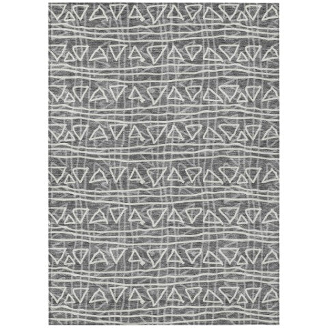 Homeroots 3' Black Gray Ivory Geometric Washable Area Rug For Indoor Outdoor Spaces - Durable & Stylish! 8' X 10' Polyester 583483