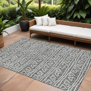 Homeroots 3' Black Gray Ivory Geometric Washable Area Rug For Indoor Outdoor Spaces - Durable & Stylish! 9' X 12' Polyester 583484
