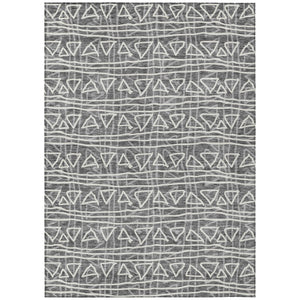 Homeroots 3' Black Gray Ivory Geometric Washable Area Rug For Indoor Outdoor Spaces - Durable & Stylish! 10' X 14' Polyester 583485
