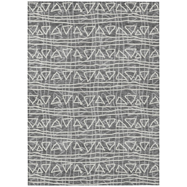Homeroots 3' Black Gray Ivory Geometric Washable Area Rug For Indoor Outdoor Spaces - Durable & Stylish! 10' X 14' Polyester 583485