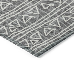 Homeroots 3' Black Gray Ivory Geometric Washable Area Rug For Indoor Outdoor Spaces - Durable & Stylish! 10' X 14' Polyester 583485