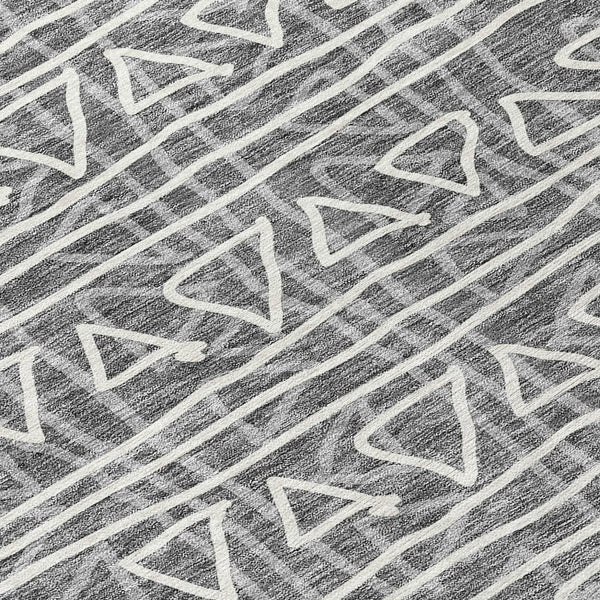 Homeroots 3' Black Gray Ivory Geometric Washable Area Rug For Indoor Outdoor Spaces - Durable & Stylish! 10' X 14' Polyester 583485
