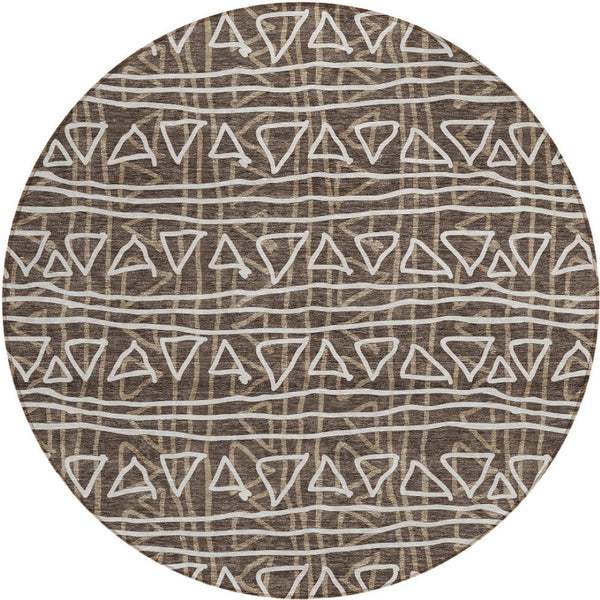 Homeroots 3' Black Gray Ivory Geometric Washable Area Rug For Indoor Outdoor Spaces - Durable & Stylish! 8' Round Polyester 583488