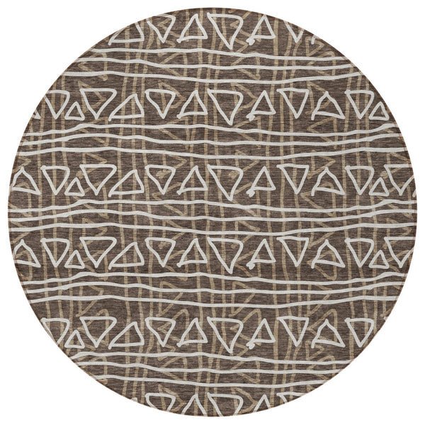 Homeroots 3' Black Gray Ivory Geometric Washable Area Rug For Indoor Outdoor Spaces - Durable & Stylish! 8' Round Polyester 583488