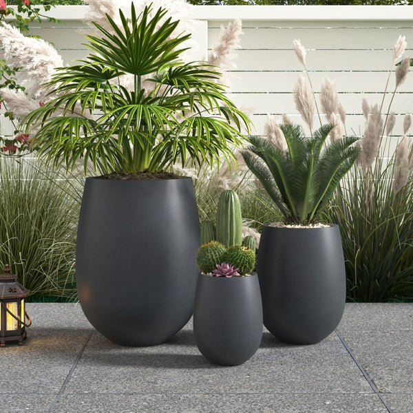 English Elm U_style Mgo Round Planter Set Three Piece Outdoor Patio Lightweight Modern Sculptural N711P406658B