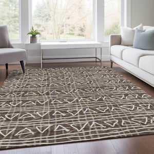 Homeroots 3' Black Gray Ivory Geometric Washable Area Rug For Indoor Outdoor Spaces - Durable & Stylish! 10' X 14' Polyester 583491