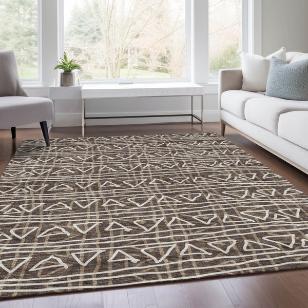 Homeroots 3' Black Gray Ivory Geometric Washable Area Rug For Indoor Outdoor Spaces - Durable & Stylish! 10' X 14' Polyester 583491