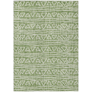HomeRoots 5' Green and Ivory Geometric Washable Area Rug - Durable, Stylish Design for Indoor and Outdoor Spaces 5' X 8' 583493
