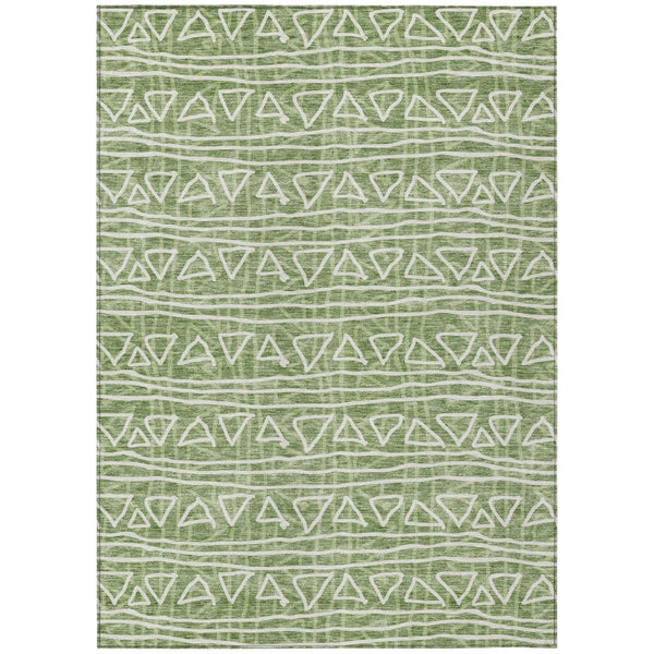 HomeRoots 5' Green and Ivory Geometric Washable Area Rug - Durable, Stylish Design for Indoor and Outdoor Spaces 5' X 8' 583493