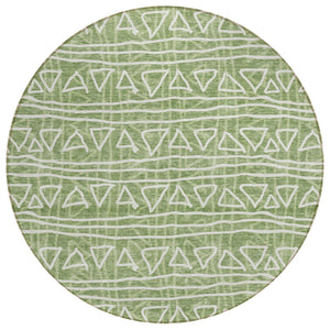 HomeRoots 5' Green and Ivory Geometric Washable Area Rug - Durable, Stylish Design for Indoor and Outdoor Spaces 8' Round 583494