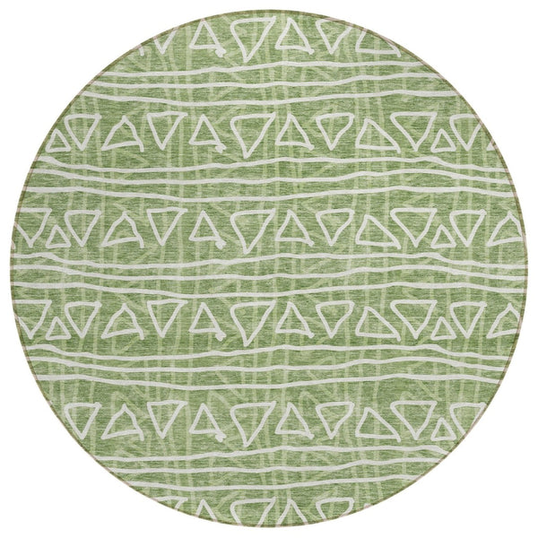 HomeRoots 5' Green and Ivory Geometric Washable Area Rug - Durable, Stylish Design for Indoor and Outdoor Spaces 8' Round 583494