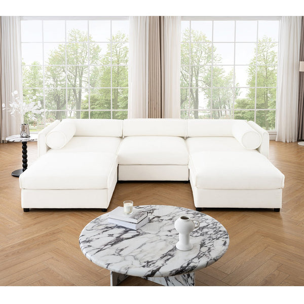English Elm Elegant White Chenille Sofa With Hidden Storage, Ergonomic Support & Modular Design For Versatile Comfort W714S01039