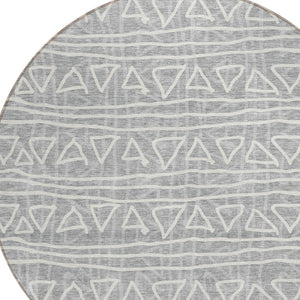 Homeroots 3' Black Gray Ivory Geometric Washable Area Rug For Indoor Outdoor Spaces - Durable & Stylish! 8' Round Polyester 583500