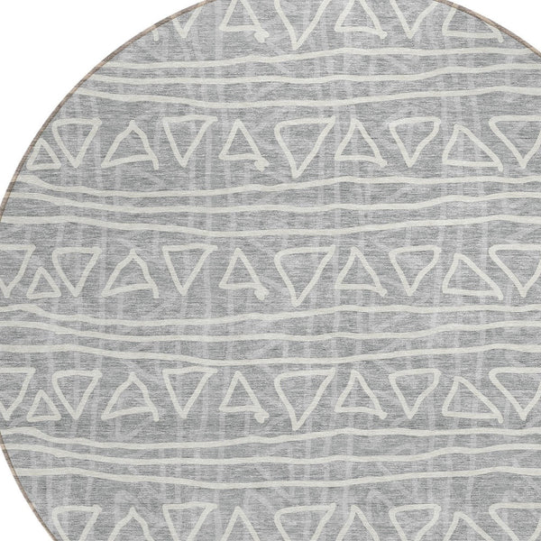 Homeroots 3' Black Gray Ivory Geometric Washable Area Rug For Indoor Outdoor Spaces - Durable & Stylish! 8' Round Polyester 583500
