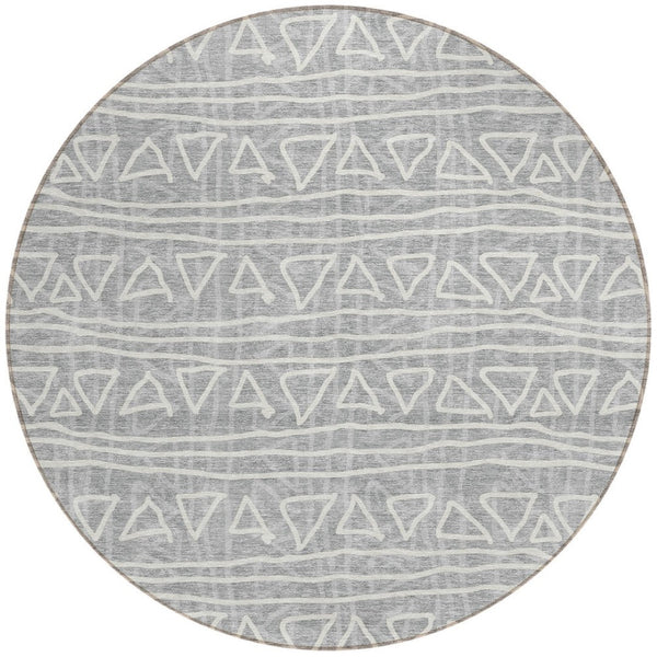 Homeroots 3' Black Gray Ivory Geometric Washable Area Rug For Indoor Outdoor Spaces - Durable & Stylish! 8' Round Polyester 583500