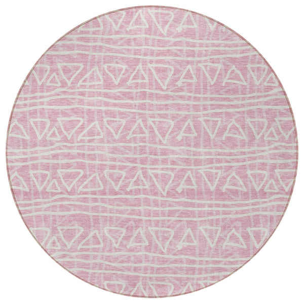 Homeroots 3' Black Gray Ivory Geometric Washable Area Rug For Indoor Outdoor Spaces - Durable & Stylish! 8' Round Polyester 583524