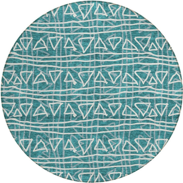 Homeroots 3' Black Gray Ivory Geometric Washable Area Rug For Indoor Outdoor Spaces - Durable & Stylish! 8' Round Polyester 583536