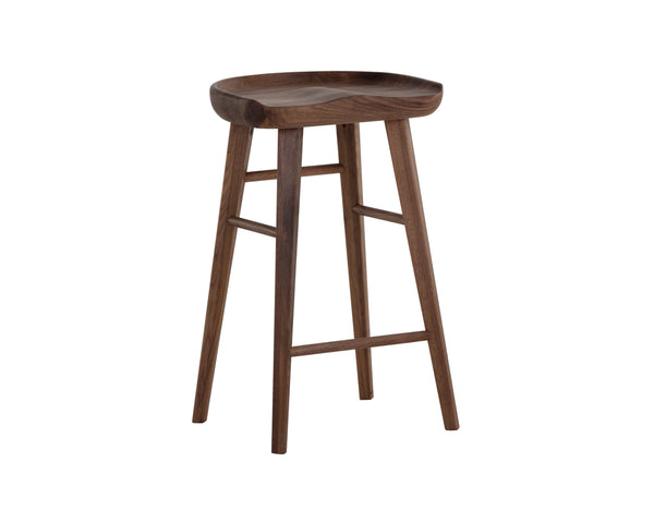 Sunpan Dominic Counter Stool - Solid Oak Craftsmanship with Sculpted Seat for Elegant Modern Spaces Walnut
