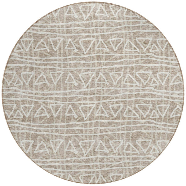 Homeroots 3' Black Gray Ivory Geometric Washable Area Rug For Indoor Outdoor Spaces - Durable & Stylish! 8' Round Polyester 583542