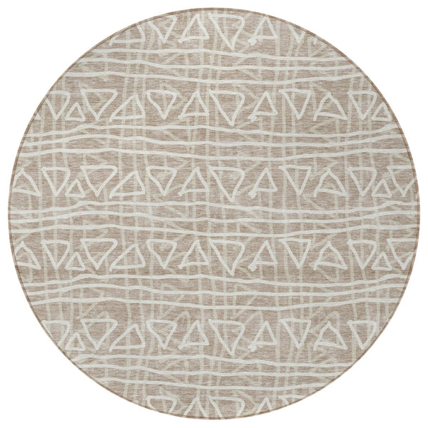 Homeroots 3' Black Gray Ivory Geometric Washable Area Rug For Indoor Outdoor Spaces - Durable & Stylish! 8' Round Polyester 583542