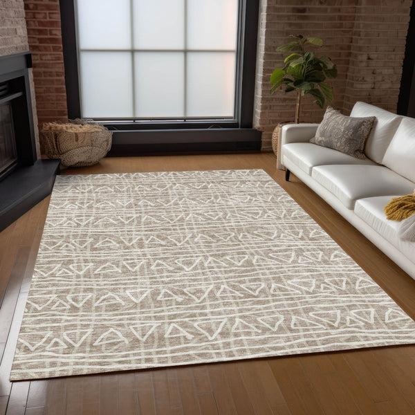 Homeroots 3' Black Gray Ivory Geometric Washable Area Rug For Indoor Outdoor Spaces - Durable & Stylish! 10' X 14' Polyester 583545
