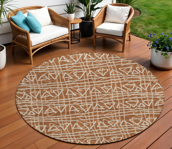 Homeroots 3' Black Gray Ivory Geometric Washable Area Rug For Indoor Outdoor Spaces - Durable & Stylish! 8' Round Polyester 583548