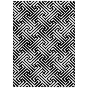 Homeroots 3' Black And Ivory Geometric Washable Area Rug For Indoor And Outdoor Spaces, Durable & Stylish 3' X 5' Polyester 583558