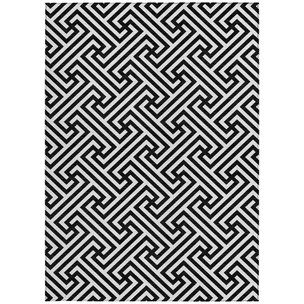Homeroots 3' Black And Ivory Geometric Washable Area Rug For Indoor And Outdoor Spaces, Durable & Stylish 3' X 5' Polyester 583558