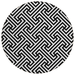 HomeRoots 5' Modern Black and Ivory Geometric Area Rug - Durable, Washable, Perfect for Indoor and Outdoor Use 8' Round 583560