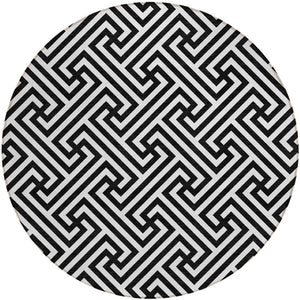 Homeroots 3' Black And Ivory Geometric Washable Area Rug For Indoor And Outdoor Spaces, Durable & Stylish 8' Round Polyester 583560